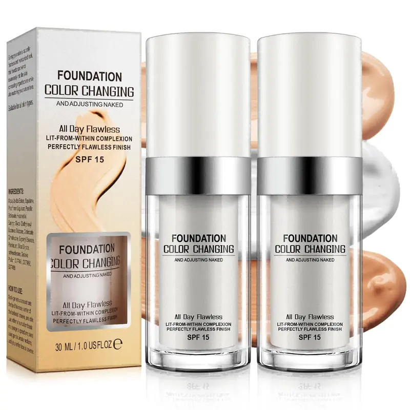 WLCTJIAYOU - Lot de 2 Fonds de Teint à Teinte Changeante, Couverture Moyenne, Hydratant SPF 15
