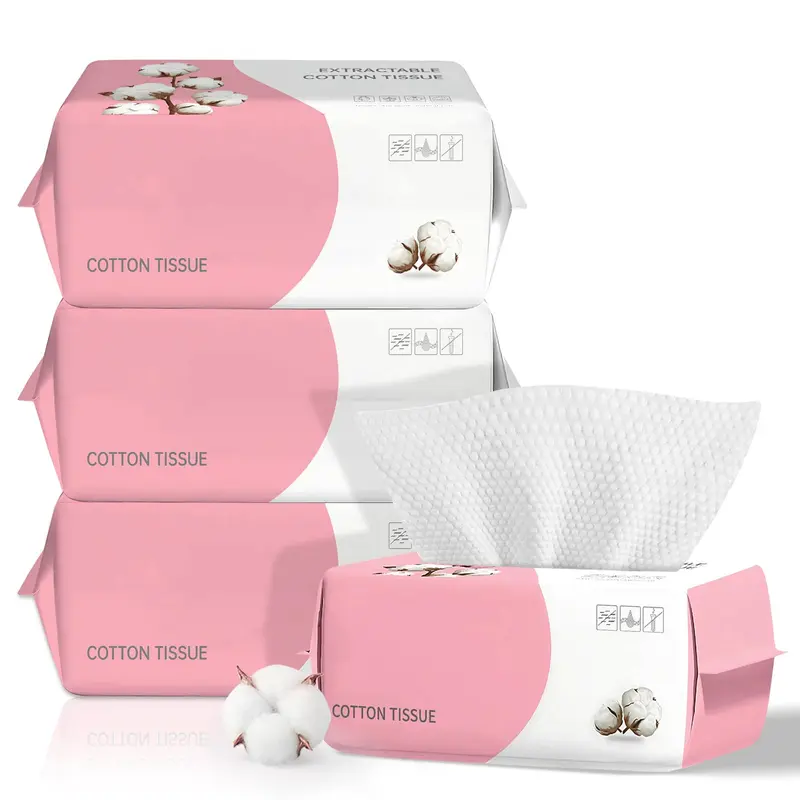 WMQL Tissus Visage Jetables 100 Pièces – Ultra Doux & Épais, Biodégradables pour Peau Sensible (Pack 4)