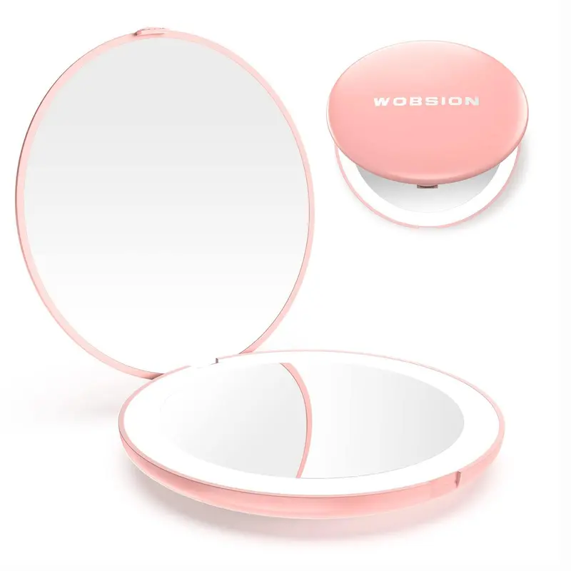 Wobsion Miroir de Voyage Compact 1x/10x – 2 Faces LED, Pour Sac à Main