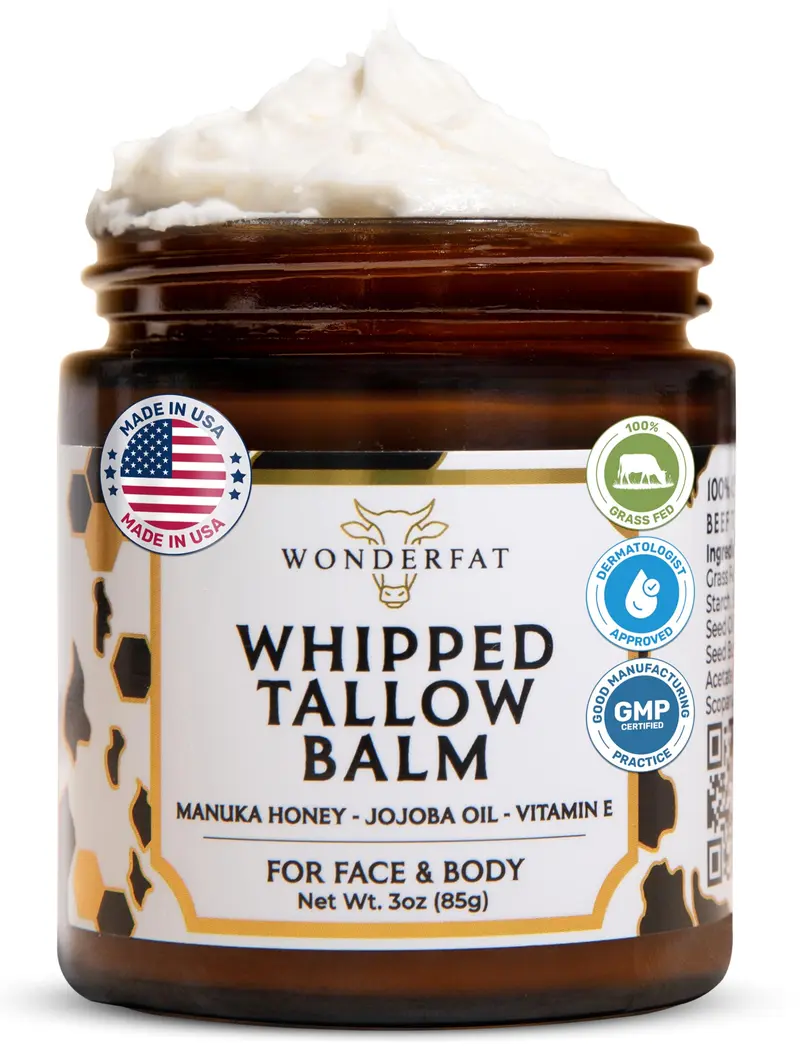 Wonderfat - Baume fouetté à la graisse de boeuf nourrie à l'herbe – Hydratation légère visage et corps – Miel Manuka – Sans parfum – 85 g