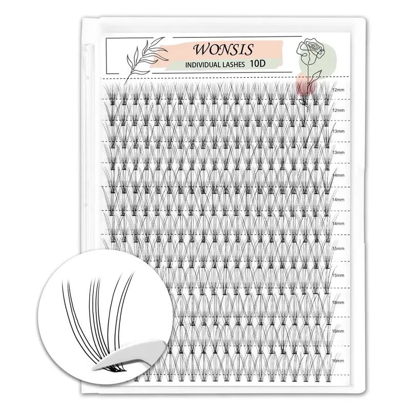 WONSIS 10D Lash Clusters – Cils individuels 240 pièces, Volume léger, C Curl, 12–16 mm, à faire soi-même et en salon