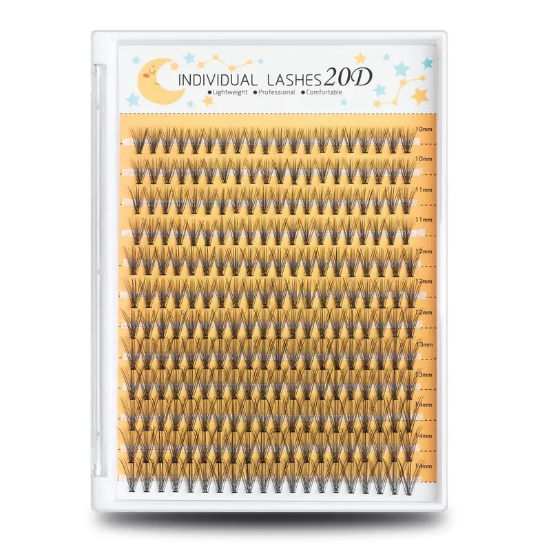 WONSIS 20D Cils en grappes – 240 pièces, 0,07 mm, C Curl, longueurs mixtes 10–14 mm