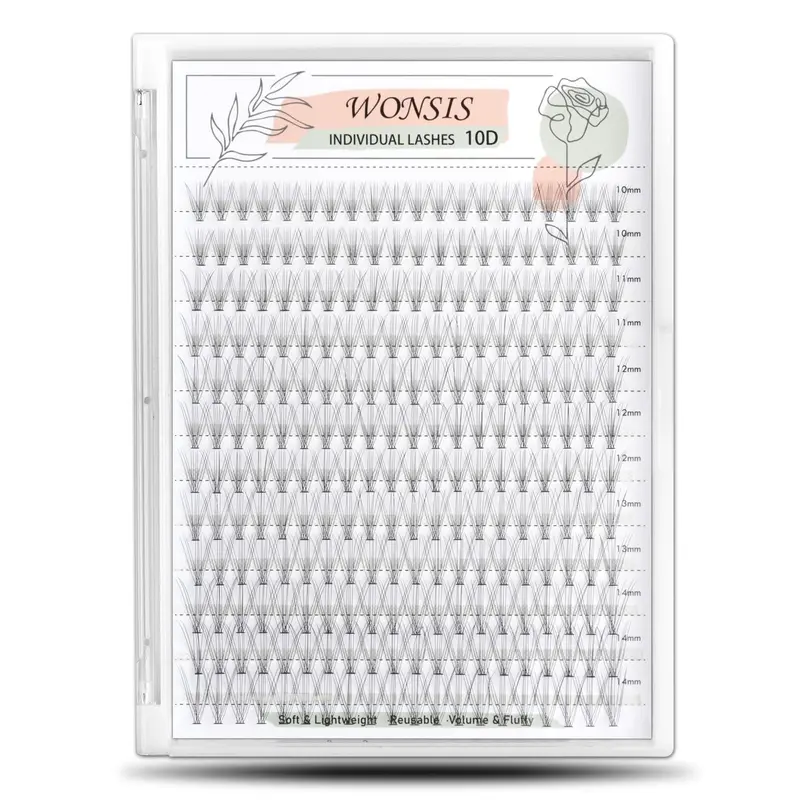 WONSIS Cils Individuels – 240 pièces, 10D, C Curl, longueurs 10–14 mm, look naturel et léger