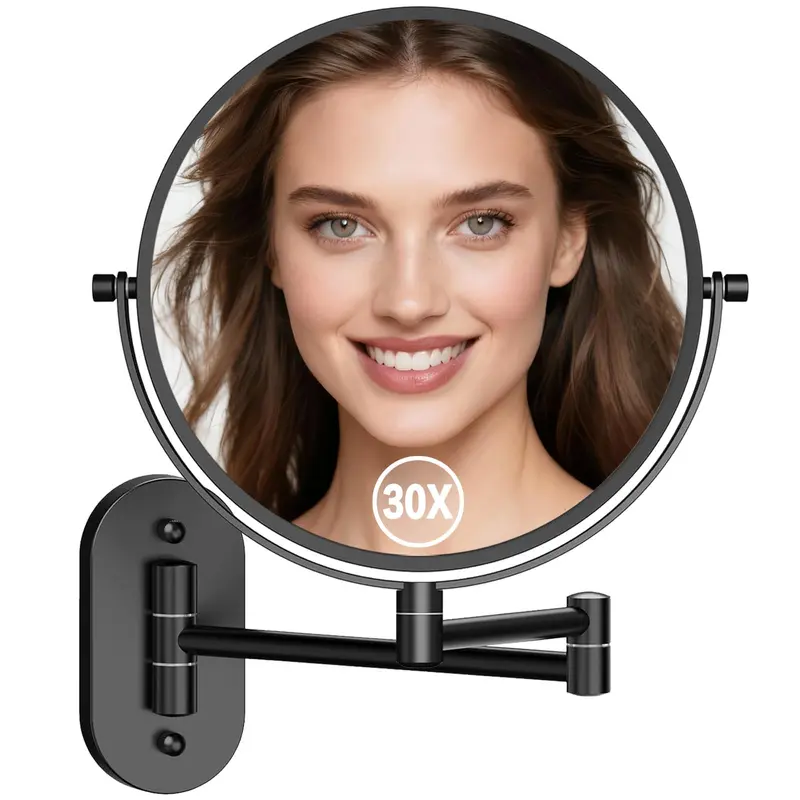 WOOCICA Miroir mural 8 pouces avec grossissement 30x – Double-face, bras télescopique et rotation 360°