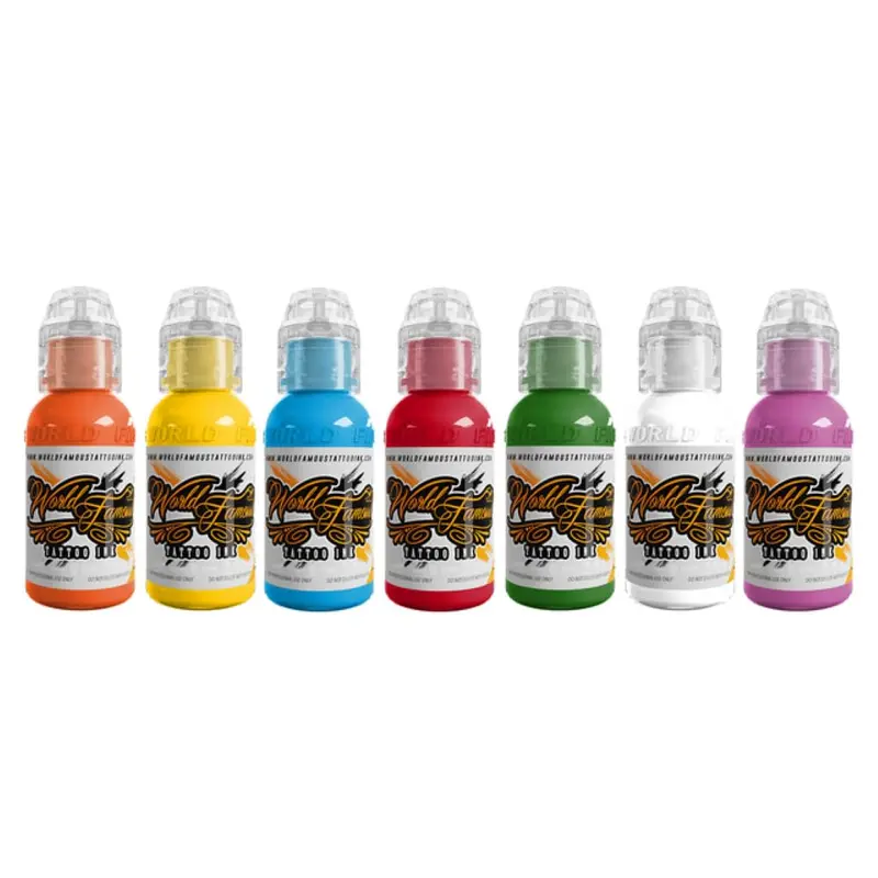 World Famous Tattoo Ink – Ensemble Simple 7 Couleurs Vegan 0,5 oz – Fabriqué aux États‑Unis