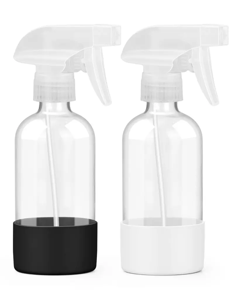 Worldgsb – Lot de 2 Bouteilles en Verre Spray 8 onces avec Buses Réglables et Manchon Silicone – Noir et Blanc