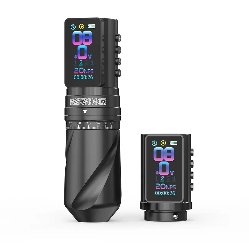 Wormhole Tattoo Gun Wireless – Stylo tatouage multi-fonctions, 2300 mAh, affichage intelligent, 3 modes, 7 longueurs de course