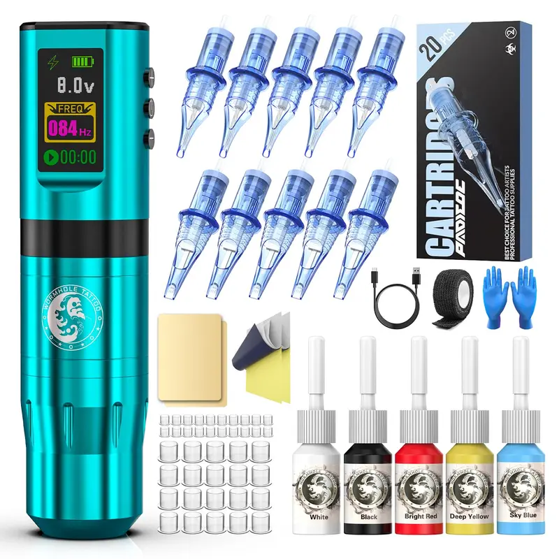 Wormhole Tattoo Kit Sans Fil — Machine tatouage avec affichage lumineux et batterie 1800 mAh