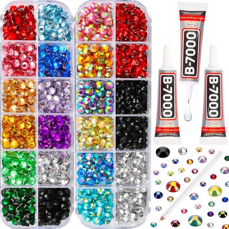 Worthofbest - 11000 Pièces de Strass Multicolores 2,3 et 5 mm à Dos Plat – Kit DIY Brillant