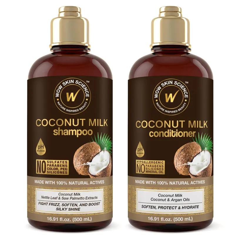 WOW Skin Science Coffret Shampooing et Après-Shampoing au Lait de Coco – Pour Cheveux Bouclés – Sans Sulfates et Sans Parabènes – 33,82 fl oz