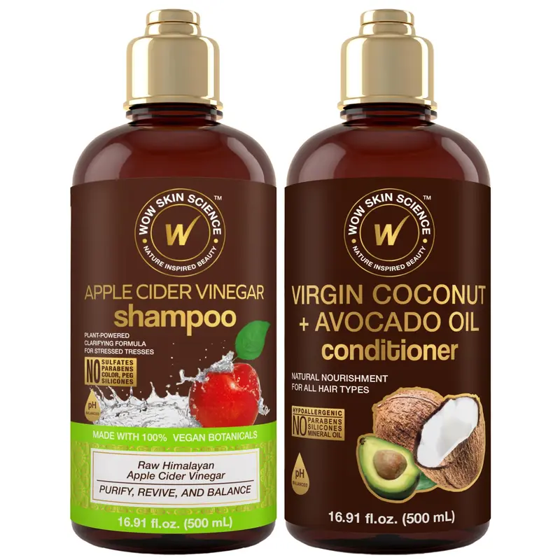 WOW Skin Science Shampoing au Vinaigre de Cidre de Pomme et Après-Shampoing Coco-Avocat – Duo 16,9 oz (500 ml)