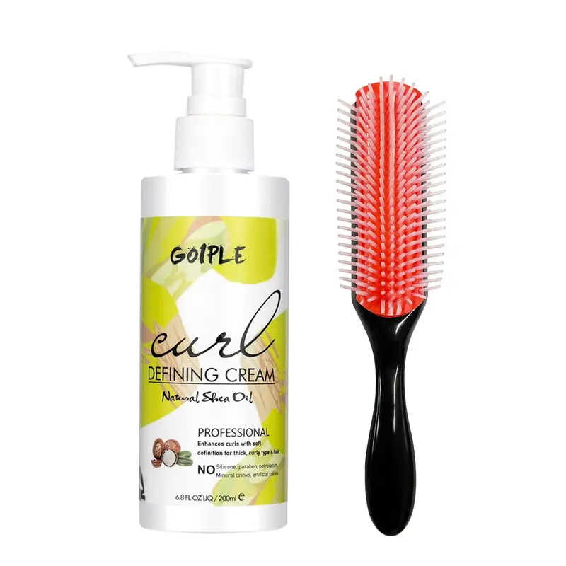 WOZUTUNT Crème Définissante pour Boucles — Définition Parfaite et Anti-Frisage avec Brosse à 9 Rangs