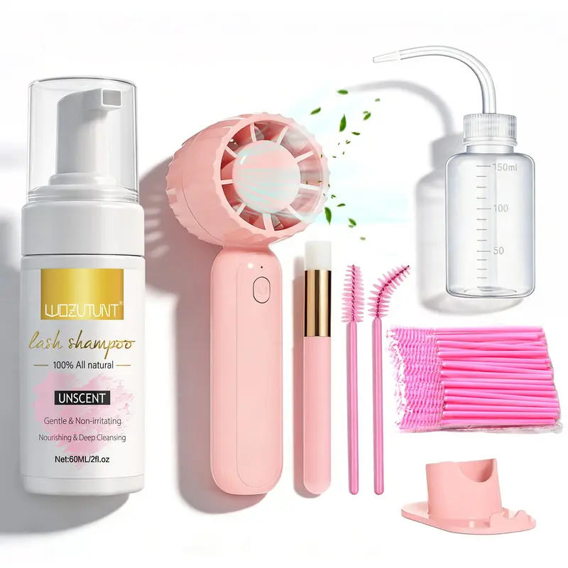 WOZUTUNT Nettoyant pour Extensions de Cils et Kit Ventilateur USB – Lash Mousse et Accessoires