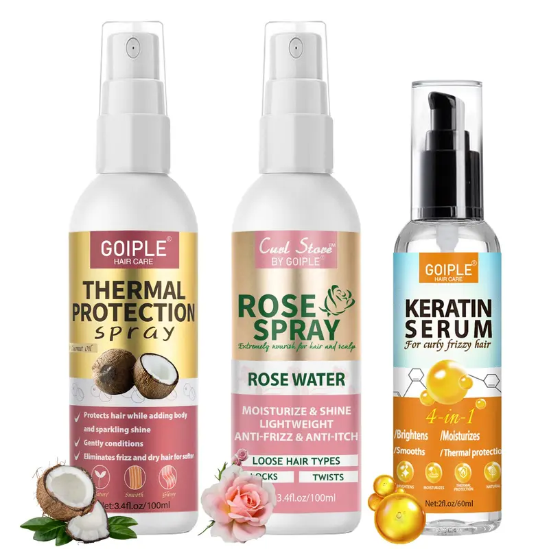 WOZUTUNT Spray Protection Chaleur Coco & Kératine – Sérum capillaire anti-frisottis (3 pièces)