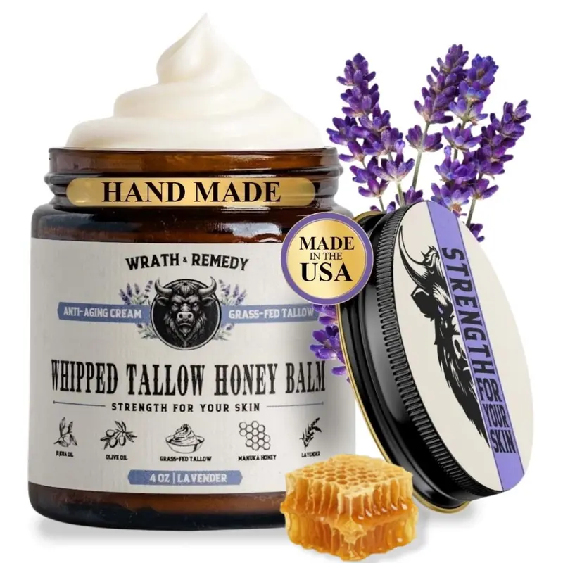 Wrath & Remedy – Graisse de boeuf biologique à la lavande (4 oz) – Hydratant fouetté pour visage et corps – Fabriqué aux États‑Unis