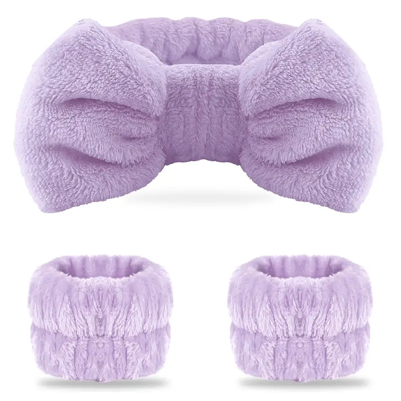 WSYUB Spa – Bandeau visage et 2 bracelets-poignets violet, accessoires spa et maquillage
