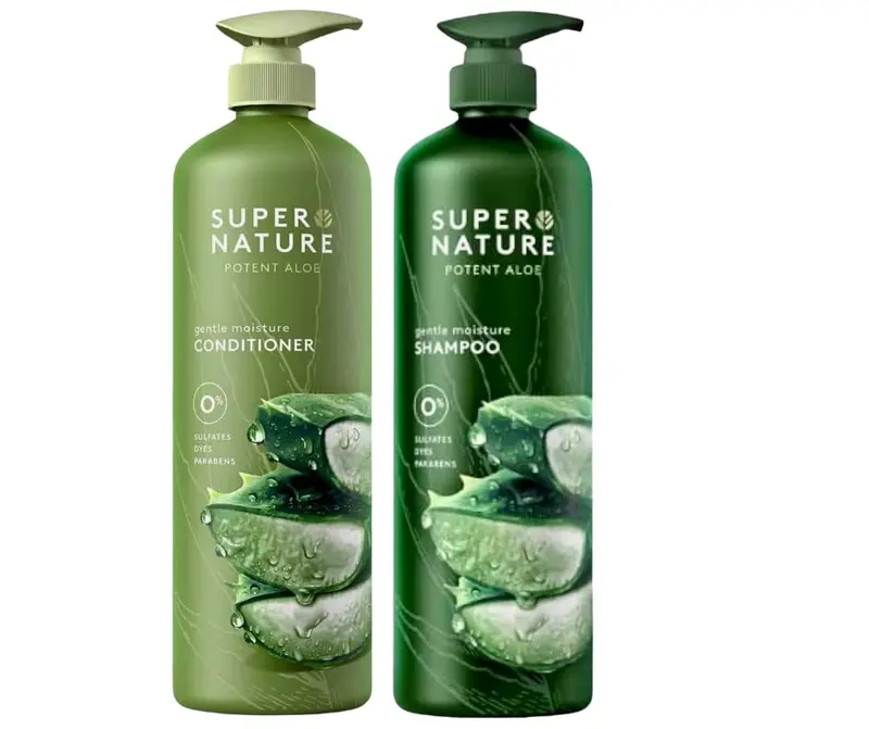 XALEZ Pack Super Nature Aloe Hydratant Puissant – Shampoing et Après-shampoing (1) + Serviette Microtex Bronze (887 ml)