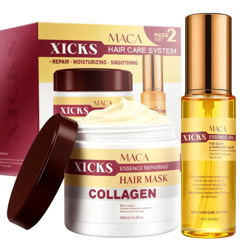 Xicks Masque Maca Collagène et Huile Essentielle – Soin Profond pour Cheveux Endommagés (Senteur Rose Léger)