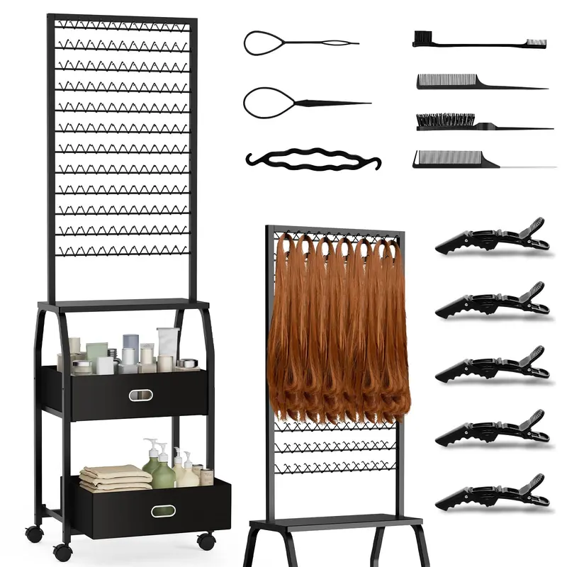 XINTUO – Support portable de tressage avec roulettes, 288 crochets et tiroirs (noir)