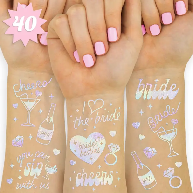xo, Fetti Tatouages éphémères EVJF – 40 styles irisés | Déco EVJF et cadeaux pour demoiselles d'honneur