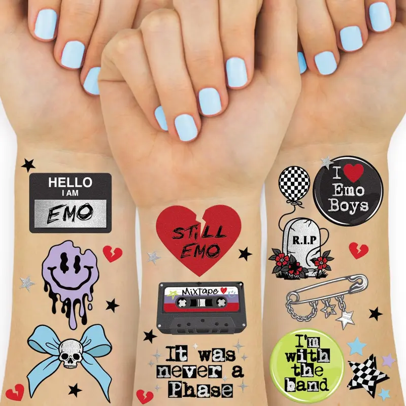 xo, Fetti Tatouages Temporaires Emo – 54 Styles, Déco Fête Gothique