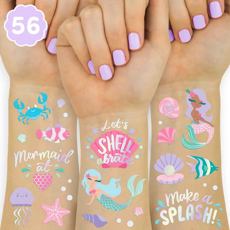 xo Fetti Tatouages Temporaires Sirène – 56 Designs Iridescents et Feuilles