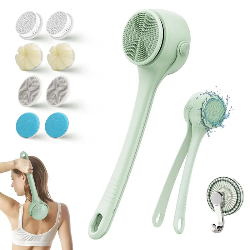 Xquyk Brosse Électrique pour le Corps – Nettoyage du Dos, Exfoliation et Massage, 8 Têtes, Poignée Longue, Étanche, Recharge Type-C