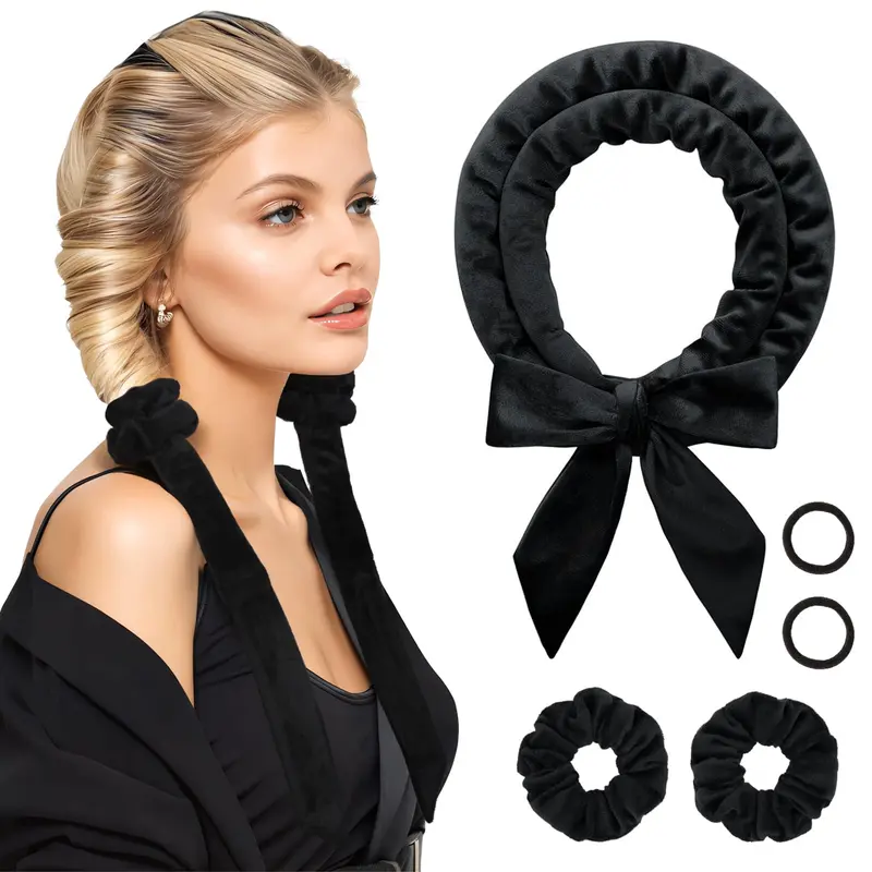 XRACEPHOL Rouleaux sans chaleur pour boucles nocturnes – Bandeau velours noir