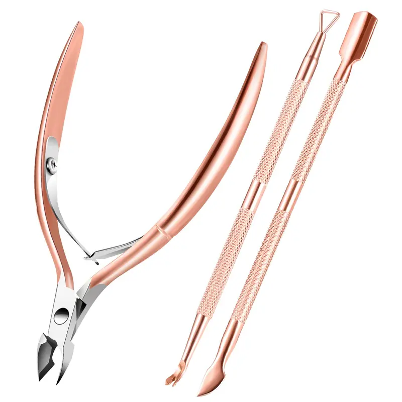 XUNXMAS Coupe-Cuticules Professionnel 5 en 1 – Acier Inoxydable, Rose Doré