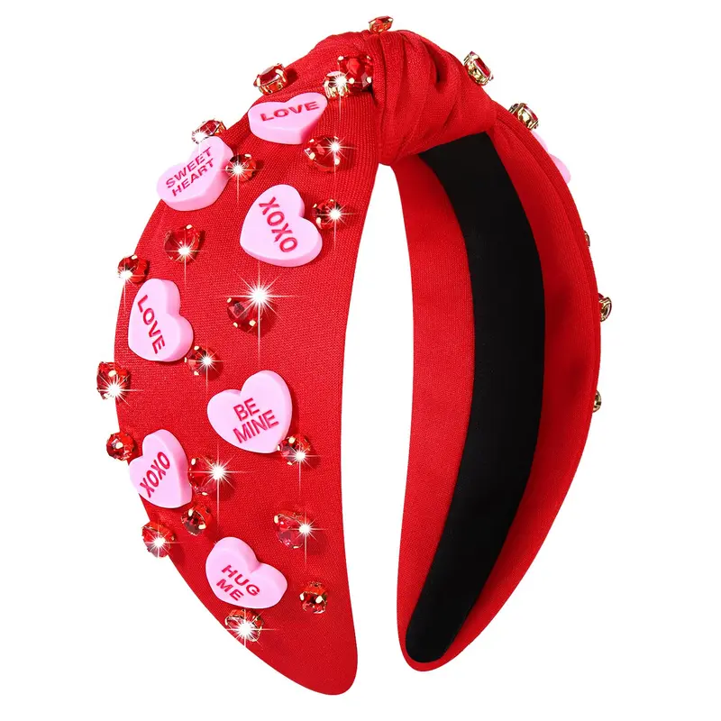 YAHPERN Headband Saint-Valentin – Coeur Rouge et Noeud Cristal pour Femmes