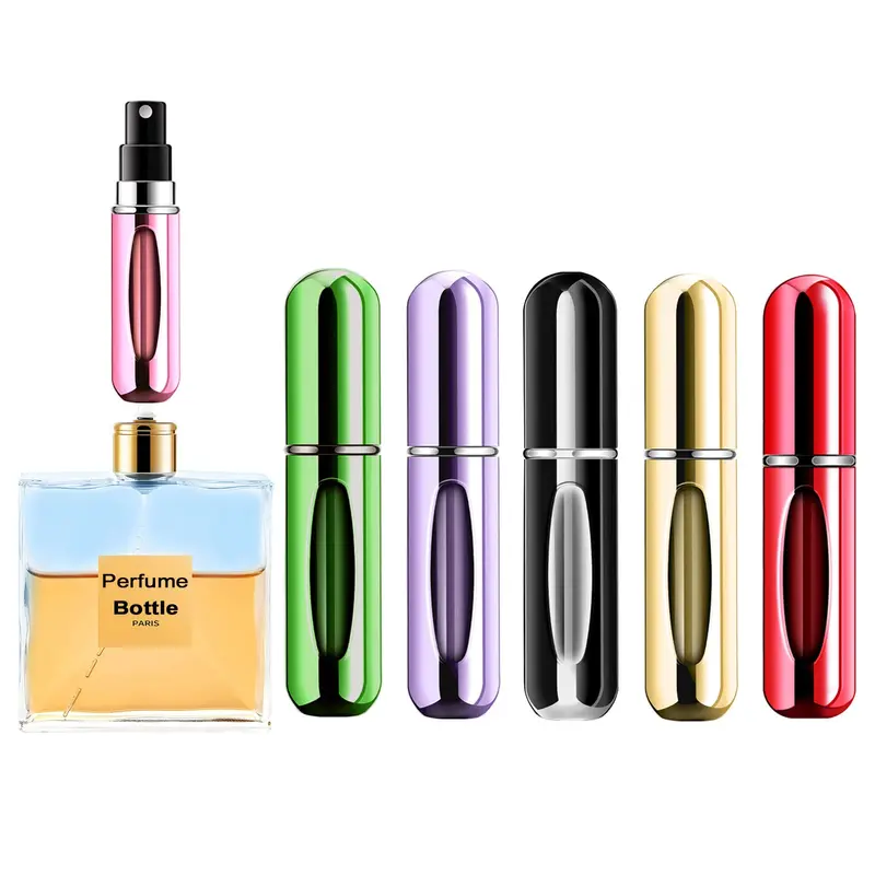 Yamadura – Atomiseur Parfum Portable 5 ml – Lot de 5 pièces, 5 couleurs (Violet, Or, Vert, Rouge, Noir)