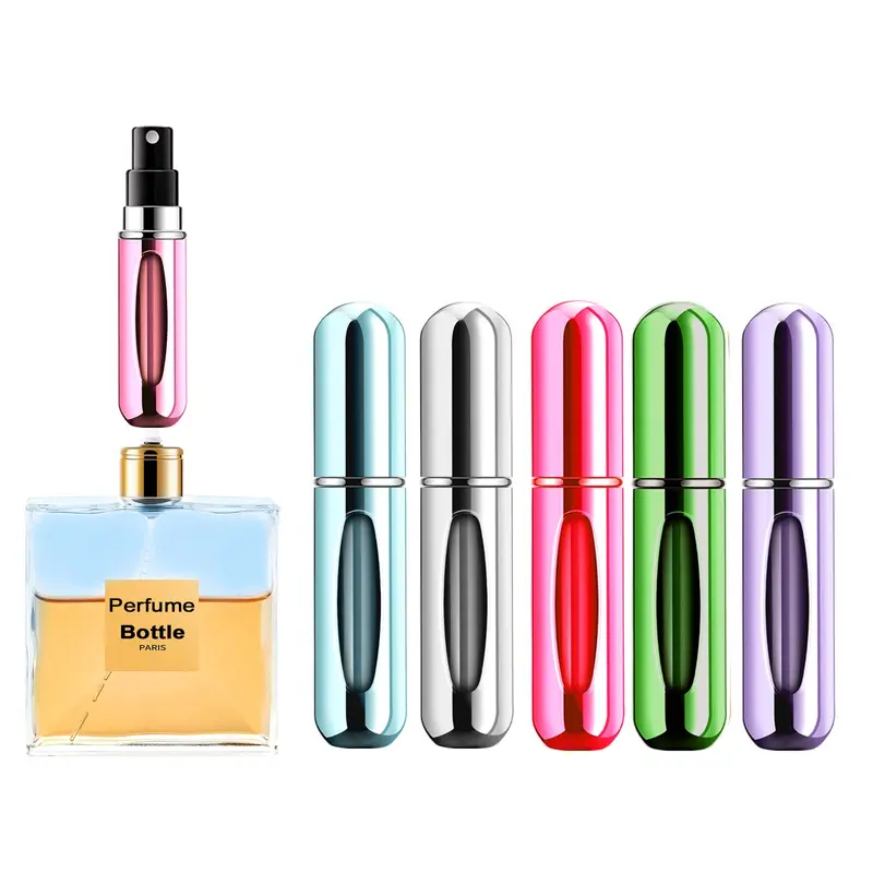 Yamadura - Kit d'Atomiseurs Parfum Mini 5 ml (5 pièces) – Rechargeables, Voyage (Violet, Bleu, Vert, Rose rouge, Argent)