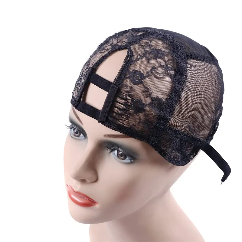 YANTAISIYU Cap U-Part pour Perruque – Noir M, 1 Pièce, Bande Élastique et 2 Clips Avant