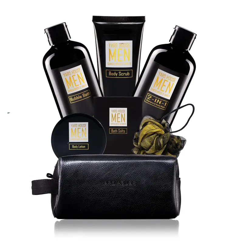 Yard House Coffret Spa Homme Santal Ambre – Kit 7 Pièces avec Trousse