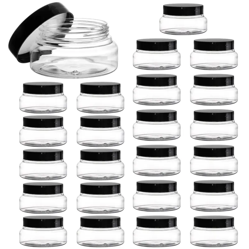 Yarlung – 24 pots plastiques 5 oz avec couvercles | Pots transparents réutilisables pour crème, gommage et lotion