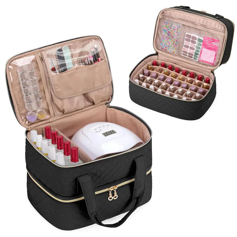 Yarwo Organiseur Vernis – Sac noir à double étage pour 50 bouteilles et lampe