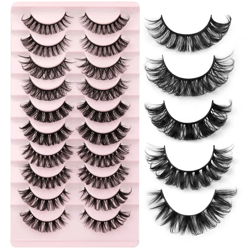 Yawamica – Cils en bande Russian Volume, 5 styles variés (Naturel, Wispy, D-Curl), fibres de vison synthétiques vegan, 10 paires