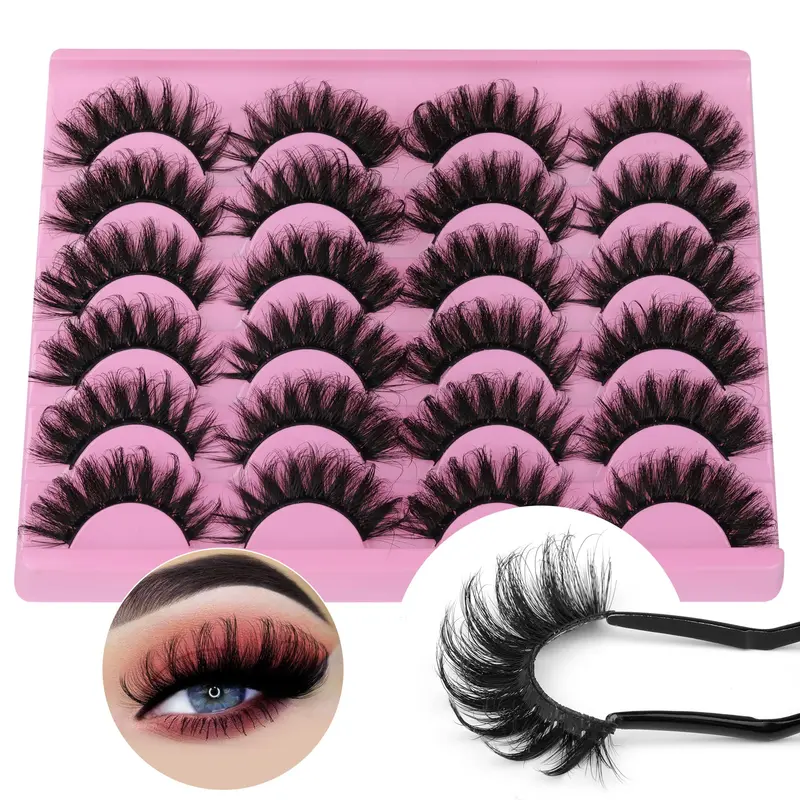 Yawamica Cils Russe Mink 18mm D-Curl – 12 Paires, Regard en Œil de Renard