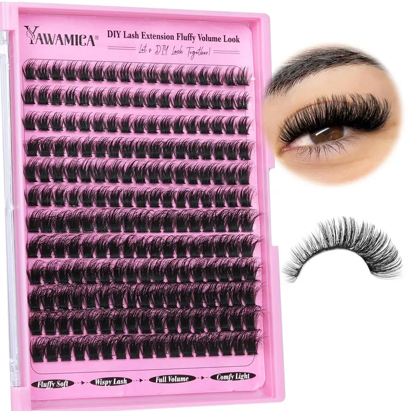 Yawamica Clusters de Cils Fluffier 10–16mm — Extensions DIY Volume 100D D-Curl 240pcs