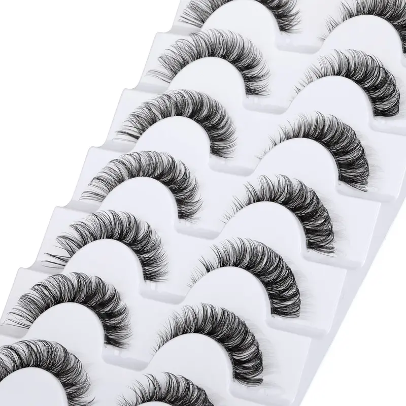 Yawamica – Faux cils Wispy C-Curl, bandes transparentes, effet œil de chat, 7 paires