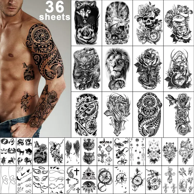 Yazhiji Tatouages Temporaires – 36 Feuilles Réalistes (12 + 24) pour Hommes et Femmes