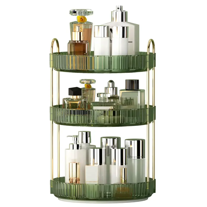 YCIA&DONE Organisateur Maquillage Rotatif 360°, 3 Niveaux, Grand Espace – Vert Vintage