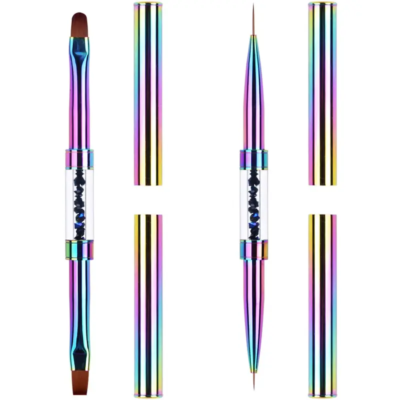 Ycyan – Ensemble de 2 brosses UV Builder Gel pour ongles à embouts doubles avec manche à strass