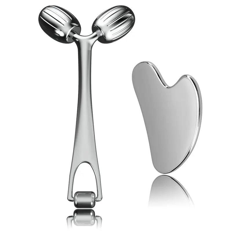 Yeamon Gua Sha et Rouleau Visage – Ensemble Métallique pour Soin du Visage