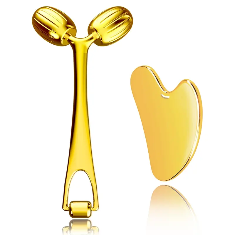 Yeamon Gua Sha et Rouleau Visage – Outils Massage Facial en Acier Inoxydable