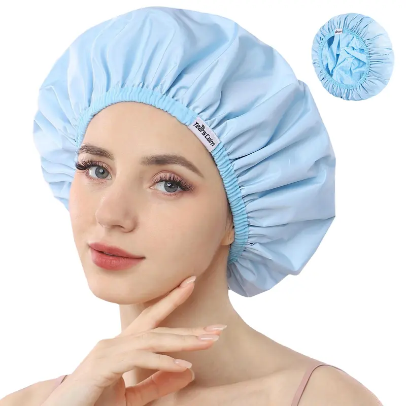 Years Calm Charllotte de Douche Réutilisable Étanche pour Femmes – Design Double Couche Bleu
