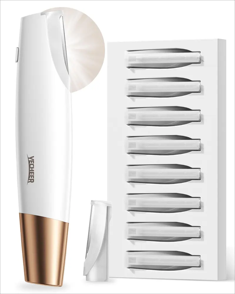YeCheer Dermaplane Razor pour Femme – Outil Dermaplaning Sonique Visage, Lames Rechargeables & LED