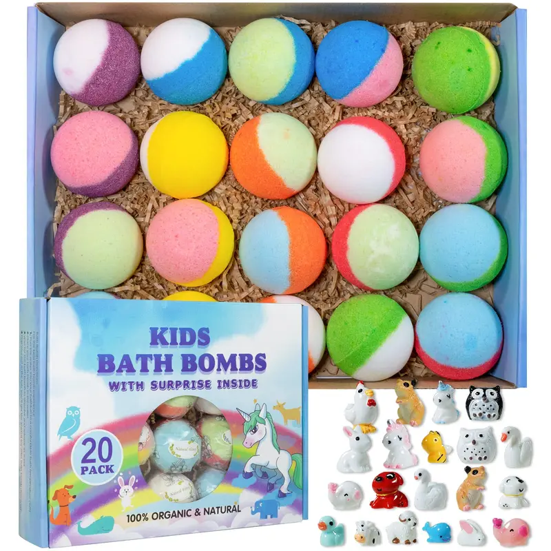 Yekery Coffret Bombes de Bain 20 Pièces avec Jouet Intérieur – Cadeau Enfant Naturel