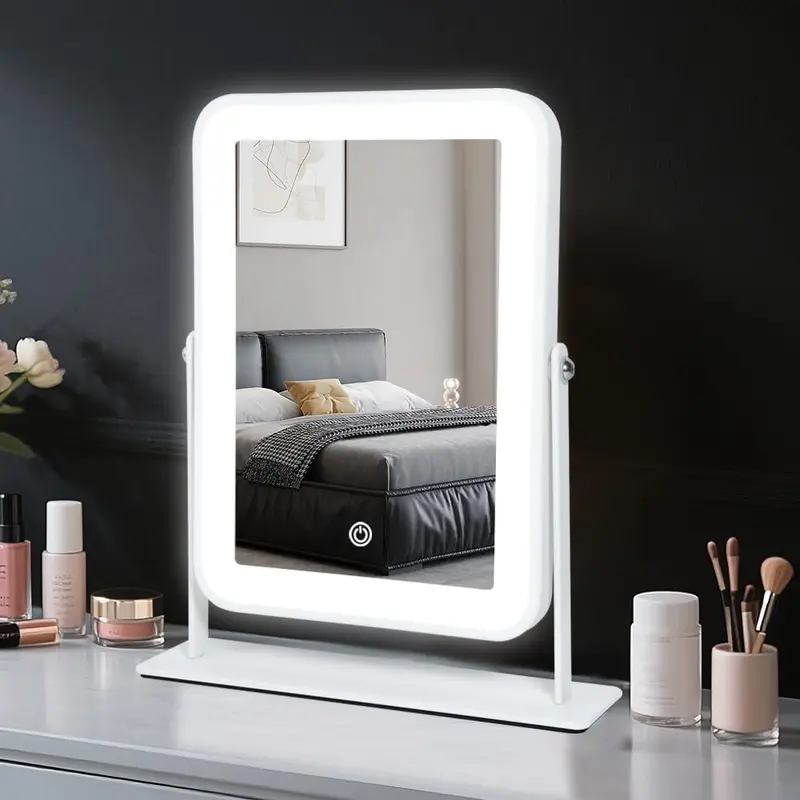 YEKKOPT Miroir Vanité Portable Rechargeable avec Lumières – 9x11, Éclairage Tactile à 3 Couleurs et Intensité Réglable