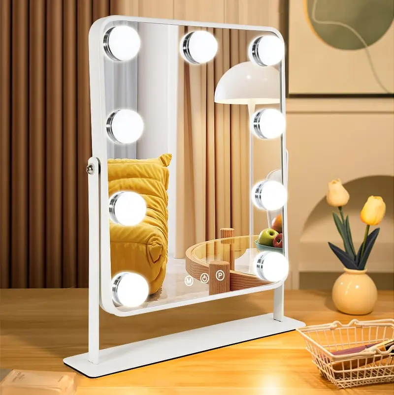YEKKOPT Miroir Vanity lumineux – 9 LEDs, Contrôle tactile, Rotation 360°, Bureau et Chambre